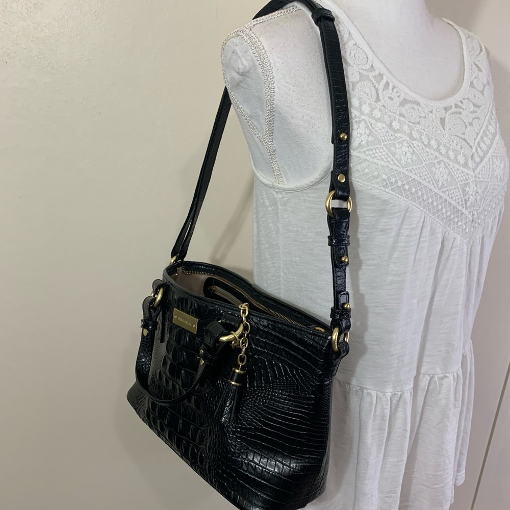 Brahmin Mini Asher Melbourne Embossed Leather Satchel Black - Picture 9 of 12